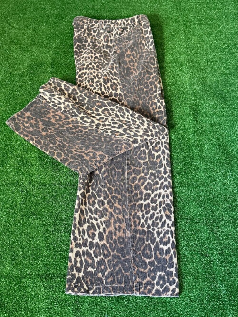 Edikted Leopard Print Low Rise Wide Leg Baggy Jeans Brown Denim Pants Size M